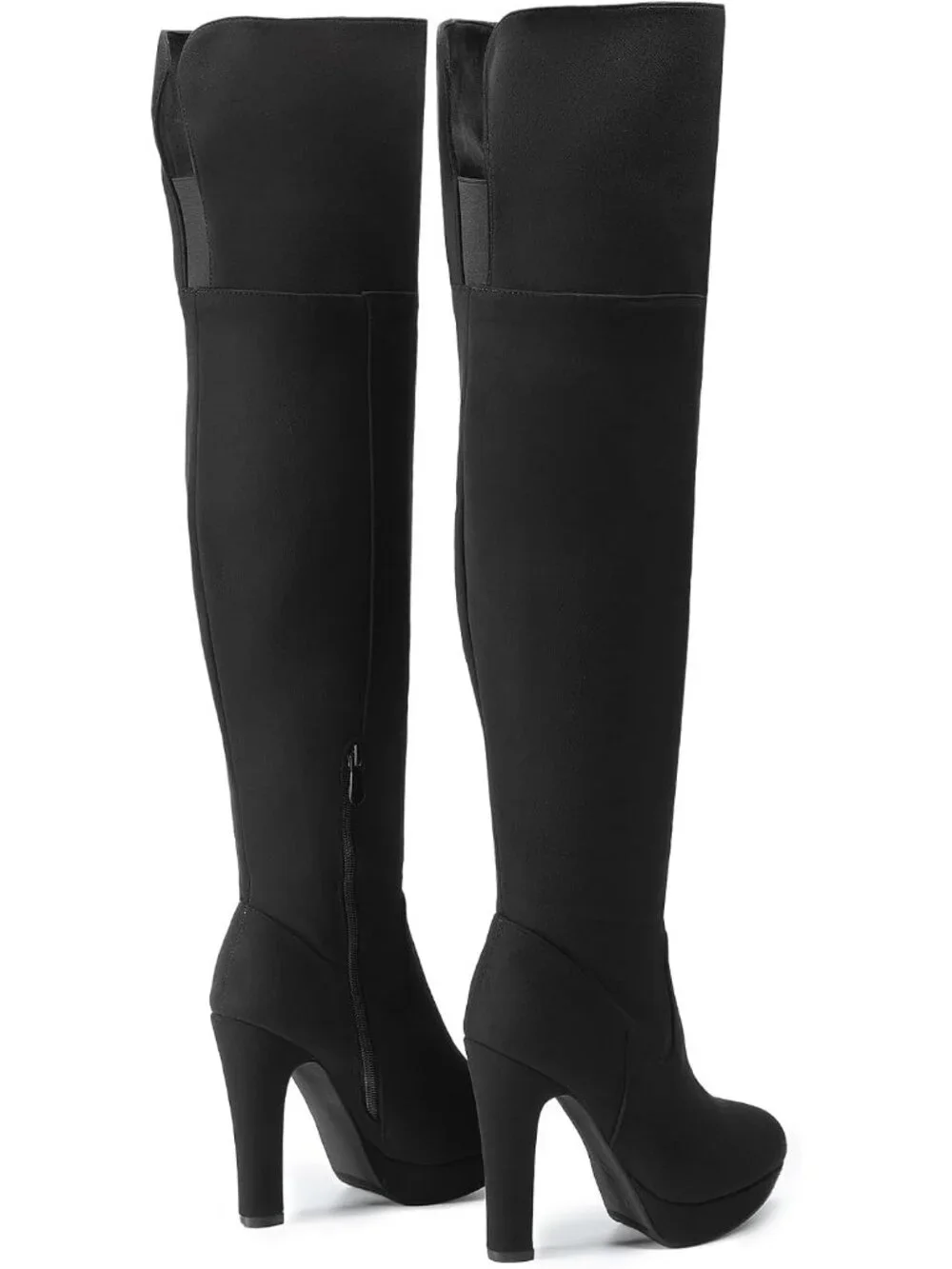 Women's Black High Heel Round Toe Faux Suede Over The Knee Thigh High Boots